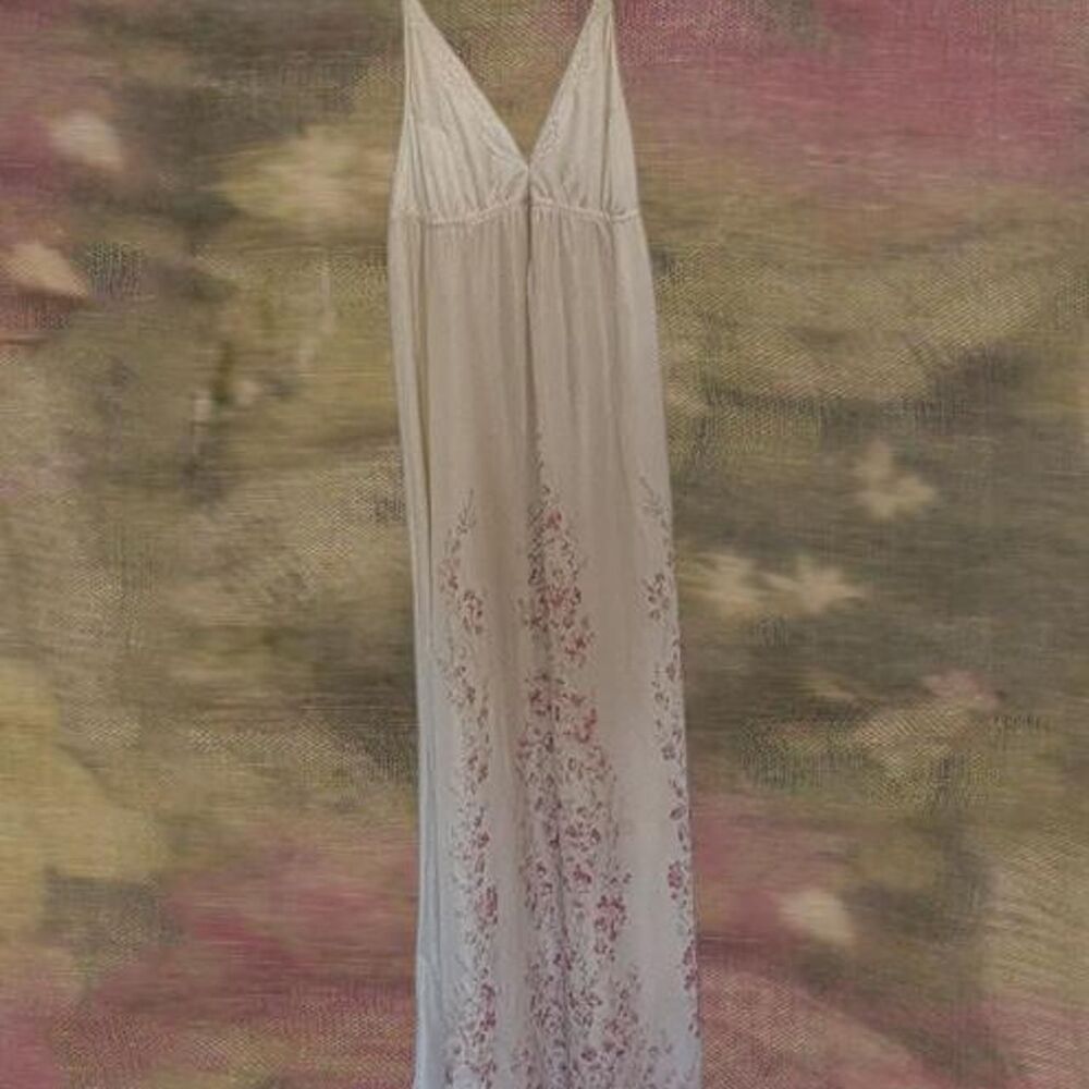 Vintage White Slip Dress with Pink Floral Accents